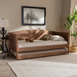 Twin Veles Wood Daybed With Trundle Ash Walnut - Baxton Studio -Famous Furniture Store GUEST ac9da570 d3d6 4e00 8722 db41ca1b212b