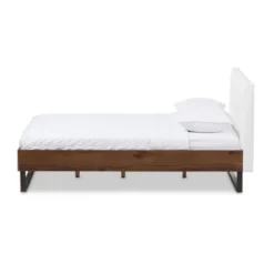 King Mitchell Rustic Industrial Walnut Wood And Faux Leather Metal Platform Bed White - Baxton Studio -Famous Furniture Store GUEST acf24ac4 b085 4aa3 995b 8f462da80fba