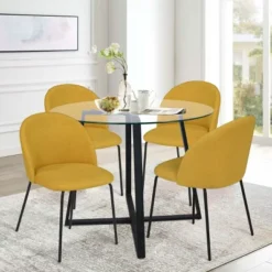 36'' Hana Glass Top Modern Round Dining Table Pedestal Black Leg-The Pop Maison -Famous Furniture Store GUEST acfaa3ab 8e73 4d38 9c2d a53962e06c55