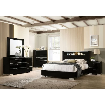 3pc Shorehaven Contemporary Nightstand And Chest California King Bedroom Set Black/Chrome - MiBasics 4 3pc Shorehaven Contemporary Nightstand And Chest California King Bedroom Set Black/Chrome - MiBasics - Image 2