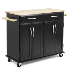 Costway Rolling Kitchen Trolley Island Black Cart Wood Top Storage Cabinet Utility W/ Drawers 17 Costway Rolling Kitchen Trolley Island Black Cart Wood Top Storage Cabinet Utility W/ Drawers -Famous Furniture Store GUEST adc87625 b171 4c6f a98d 9bed04622e93