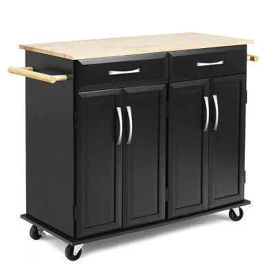 Costway Rolling Kitchen Trolley Island Black Cart Wood Top Storage Cabinet Utility W/ Drawers 9 Costway Rolling Kitchen Trolley Island Black Cart Wood Top Storage Cabinet Utility W/ Drawers - Image 7