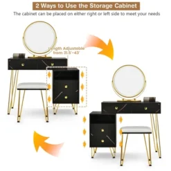 Costway Vanity Table Stool Set Dimmer LED Mirror Large Storage Cabinet Drawer Walnut BlackBrownWhite -Famous Furniture Store GUEST ae89de08 997e 4adf 8de1 36e2331f6fc0