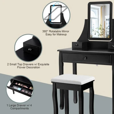 Costway Square Mirror Dressing Table Set Makeup Vanity For Bedroom, Living Room White/Black 9 Costway Square Mirror Dressing Table Set Makeup Vanity For Bedroom, Living Room White/Black - Image 7