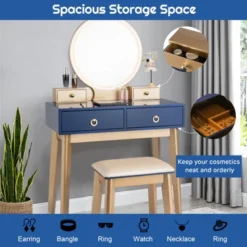 Tangkula Vanity Table Set 3 Color LED Light Touch Screen Mirror W/ Stool Black/Navy -Famous Furniture Store GUEST af2a4524 31c3 4af2 87fb b12fe8941172