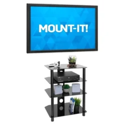 Mount-It! AV Component Media Stand, Audio Tower And Media Center With 4 Tempered Glass Shelves, 88 Lbs. Capacity, Black Silk -Famous Furniture Store GUEST af73b038 7d82 4deb 86fa 5401b033f246