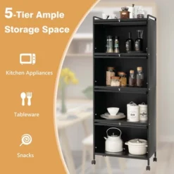 Costway 5-Tier Kitchen Baker's Rack Storage Cabinet Mobile Microwave Stand Flip-up Doors -Famous Furniture Store GUEST b0768aff dac8 4817 aa23 2c14c865de10