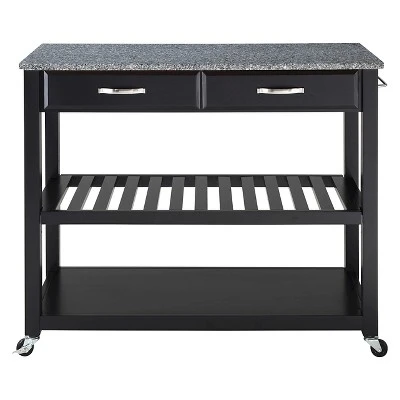 Solid Granite Top Kitchen Cart/Island With Optional Stool Storage - Crosley 4 Solid Granite Top Kitchen Cart/Island With Optional Stool Storage - Crosley - Image 2