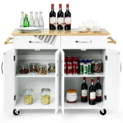 Costway Kitchen Trolley Island Utility Cart Wood Top Rolling Storage Cabinet Drawers White -Famous Furniture Store GUEST b13f84e5 ab8c 4b2e aaf0 5d9ed5da1db8