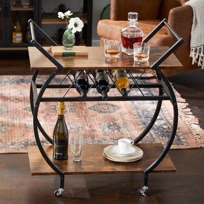 Jomeed Wood And Metal Portable Rolling Kitchen Bar Or Coffee Cart With 3 Bottle Horizontal Wine Rack With Handles And Lockable Casters, Gray Oak 3 Jomeed Wood And Metal Portable Rolling Kitchen Bar Or Coffee Cart With 3 Bottle Horizontal Wine Rack With Handles And Lockable Casters, Gray Oak