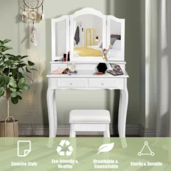 Costway Vanity Makeup Dressing Table Stool 4 Jewelry Wood Desk White -Famous Furniture Store GUEST b2344f79 a51a 4744 ab7e b890d220b504