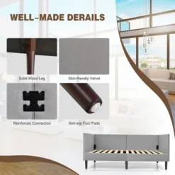 Costway Twin Daybed Upholstered Linen Wooden Sofa Bed Frame Heavy Duty Living Room Grey -Famous Furniture Store GUEST b32b9eb1 a843 430a ba0e e508ad1909ce