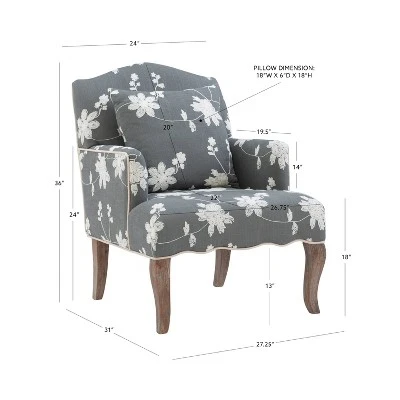 Floral Upholstered Armchair - Gray - Linon 10 Floral Upholstered Armchair - Gray - Linon - Image 8