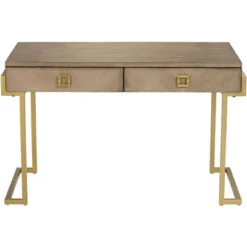 Coast To Coast Accents Wheaton Modern Ash Wood Rectangular Writing Desk 49 1/2" X 23" With 2-Drawer Brown Gold Metal Legs For Living Room Bedroom Home -Famous Furniture Store GUEST b3b8dff2 02b7 4f10 92b0 2c88cdb87906