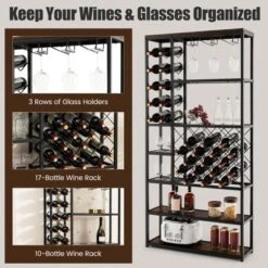 Costway Industrial Wine Rack Multi-purpose Freestanding Bakers Rack With Glass Holder -Famous Furniture Store GUEST b41b9980 ec0b 4887 a8be bd9d911fda88
