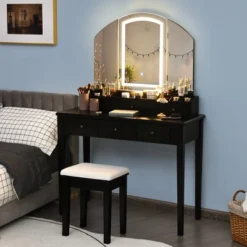 Costway Vanity Table Stool Set Large Tri-folding Lighted Mirror 6 Drawer Dresser WhiteBlack -Famous Furniture Store GUEST b4697c2c e534 44ff bfe5 629fa7e1d16b