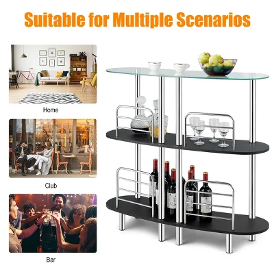 Costway Decorative Storage Cabinets Home Liquor Pub Table W/Tempered Glass Top & 2 Shelves 6 Costway Decorative Storage Cabinets Home Liquor Pub Table W/Tempered Glass Top & 2 Shelves - Image 4