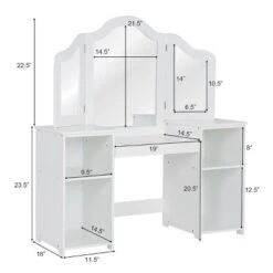 Costway Vanity Table Set Makeup Dressing Kids Girls Study Table Tri Folding Mirror WhitePink -Famous Furniture Store GUEST b4990e02 ccb0 43ca aa07 e34fbca0020d 1