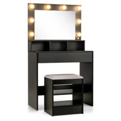 Costway Vanity Table Set With Lighted Mirror 8 LED Bulbs Large Drawer Cushion Stool -Famous Furniture Store GUEST b4fa97d8 7878 40cf b9a9 ed3d1323edb5
