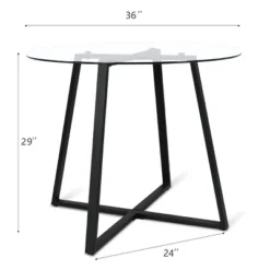 36'' Hana Glass Top Modern Round Dining Table Pedestal Black Leg-The Pop Maison -Famous Furniture Store GUEST b5551701 5f64 4c20 94ab dcf1744aaaff
