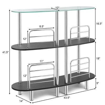 Costway Decorative Storage Cabinets Home Liquor Pub Table W/Tempered Glass Top & 2 Shelves 5 Costway Decorative Storage Cabinets Home Liquor Pub Table W/Tempered Glass Top & 2 Shelves - Image 3