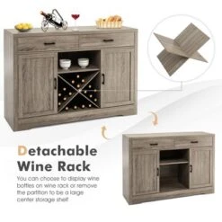 Costway Kitchen Storage Buffet Cabinet Farmhouse Wooden Sideboard W/2 Drawer & Wine Rack -Famous Furniture Store GUEST b5bb9357 4b59 4b31 a1f4 e9f43b742fc1