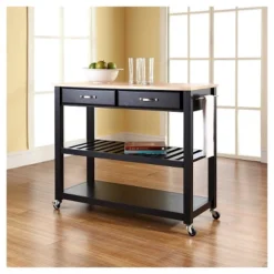 Natural Wood Top Kitchen Cart/Island With Optional Stool Storage - Crosley -Famous Furniture Store GUEST b6612014 80d9 494e a8b8 595dc40fb354