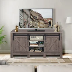 Costway TV Stand Sliding Barn Door Entertainment Center For TV's Up To 55'' With Storage -Famous Furniture Store GUEST b72a3968 50c4 45ed ba36 6cd48c7b6318