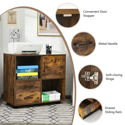Tangkula Mobile File Cabinet With 2 Drawers Lateral Printer Stand With Shelves Storage 8 Tangkula Mobile File Cabinet With 2 Drawers Lateral Printer Stand With Shelves Storage - Image 6