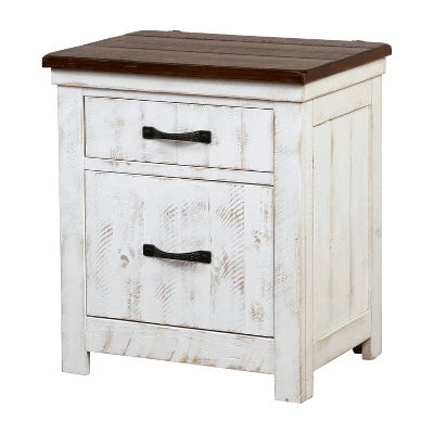2pc Queen Willow Rustic Bedroom Set Distressed White/Walnut - HOMES: Inside + Out 4 2pc Queen Willow Rustic Bedroom Set Distressed White/Walnut - HOMES: Inside + Out - Image 2
