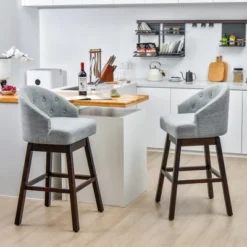 Costway Set Of 4 Swivel Bar Stools Tufted Bar Height Pub Chairs With Rubber Wood Legs Grey/Beige 13 Costway Set Of 4 Swivel Bar Stools Tufted Bar Height Pub Chairs With Rubber Wood Legs Grey/Beige -Famous Furniture Store GUEST b85b4f8e 6416 4e62 861f 3969082692ec