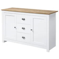 HOMCOM Kitchen Sideboard With Adjustable Shelves, Dining Buffet Cabinet With 3 Storage Drawers, White -Famous Furniture Store GUEST b8cf04e6 2abf 49cd 9dad d3439fe502d2