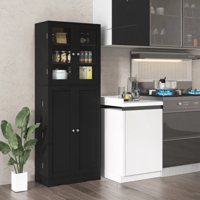 Costway Tall Storage Cabinet Kitchen Pantry Cupboard With Tempered Glass Doors & Shelves Black/White 3 Costway Tall Storage Cabinet Kitchen Pantry Cupboard With Tempered Glass Doors & Shelves Black/White
