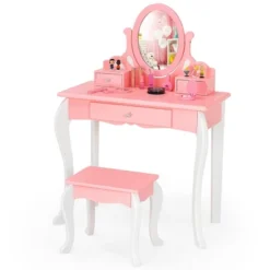 Costway Kids Vanity Princess Makeup Dressing Table Stool Set W/ Mirror Drawer -Famous Furniture Store GUEST b9f4fecb 6ae9 4ebc 9382 e4374a248990