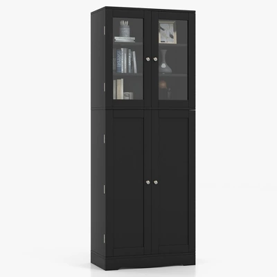 Costway Tall Storage Cabinet Kitchen Pantry Cupboard With Tempered Glass Doors & Shelves Black/White 10 Costway Tall Storage Cabinet Kitchen Pantry Cupboard With Tempered Glass Doors & Shelves Black/White - Image 8