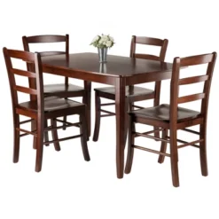 5pc Inglewood Dining Table With 4 Ladderback Chairs Walnut - Winsome