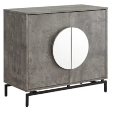 Home Source Cement Console Bar Cabinet With Half Moon Handles