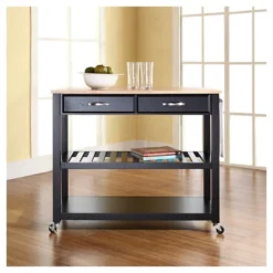 Natural Wood Top Kitchen Cart/Island With Optional Stool Storage - Crosley -Famous Furniture Store GUEST bde92d0e 6433 437c 82ec c85d266509d5