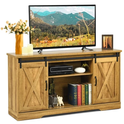Costway 59'' Farmhouse TV Stand Sliding Barn Door Cabinet W/ Adjustable Shelf 13 Costway 59'' Farmhouse TV Stand Sliding Barn Door Cabinet W/ Adjustable Shelf - Image 11