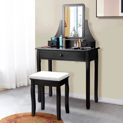 Costway Square Mirror Dressing Table Set Makeup Vanity For Bedroom, Living Room White/Black 4 Costway Square Mirror Dressing Table Set Makeup Vanity For Bedroom, Living Room White/Black - Image 2