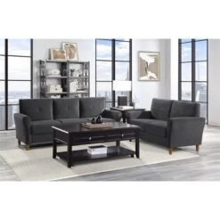 Dunleith Modern Contemporary Velvet Tufted Loveseat In Gray And Walnut - Lexicon -Famous Furniture Store GUEST be756fa3 3074 4b0d 8b20 9a2c873f7a87