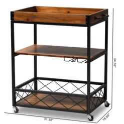 Capri Oak And Finished Mobile Metal Bar Cart With Stemware Rack Brown - Baxton Studio -Famous Furniture Store GUEST be968129 c029 4a87 b0a3 ee585842599c