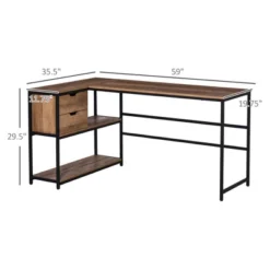 HOMCOM L-Shaped Home Office Writing Desk With Storage Shelf Drawer Industrial Corner PC Study Table Computer Workstation Brown 12 HOMCOM L-Shaped Home Office Writing Desk With Storage Shelf Drawer Industrial Corner PC Study Table Computer Workstation Brown -Famous Furniture Store GUEST bef78110 f950 4895 9c48 e2d076aa02ad