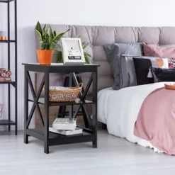 Costway 3-Tier Nightstand End Table Storage Display Shelf Living Room Furniture Black -Famous Furniture Store GUEST bf17a41f fa51 47c9 94c1 2a3afd99a523