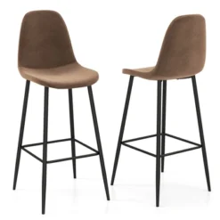 Costway Set Of 2 Bar Stools 29.5'' Velvet Upholstered High Back Bar Chairs Kitchen Brown/Grey 16 Costway Set Of 2 Bar Stools 29.5'' Velvet Upholstered High Back Bar Chairs Kitchen Brown/Grey -Famous Furniture Store GUEST bf8e6c40 fcf7 48a4 9674 084238480da8