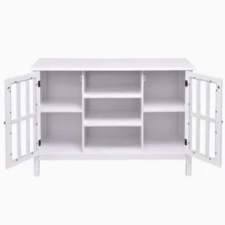 Tangkula Wood TV Stand Free Standing Storage Console Cabinet For 50” TV White/Walnut -Famous Furniture Store GUEST bfaa0f75 980e 4760 8879 cb027d21c915