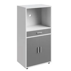 Microwave Stand With Drawer – Rolling Storage Cabinet With Doors And Locking Wheels – Freestanding Kitchen Storage By Lavish Home (White And Gray) -Famous Furniture Store GUEST bfd4e884 fa86 4147 b751 ebb8f61a03d0