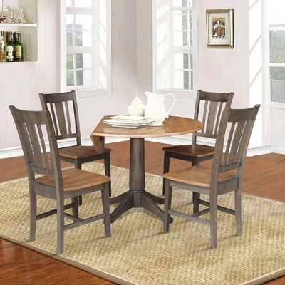 42" Round Dual Drop Leaf Dining Table With 4 Splat Back Chairs Hickory/Washed Coal - International Concepts 5 42" Round Dual Drop Leaf Dining Table With 4 Splat Back Chairs Hickory/Washed Coal - International Concepts - Image 3