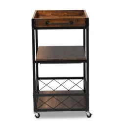 Capri Oak And Finished Mobile Metal Bar Cart With Stemware Rack Brown - Baxton Studio -Famous Furniture Store GUEST c2483d77 0901 4108 a668 3d5532909de7