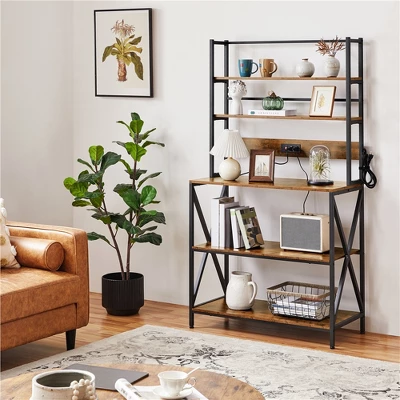 Yaheetech 5-Tier Kitchen Baker’s Racks With Power Outlets, Coffee Bar Station With Hutch 4 Yaheetech 5-Tier Kitchen Baker’s Racks With Power Outlets, Coffee Bar Station With Hutch - Image 2